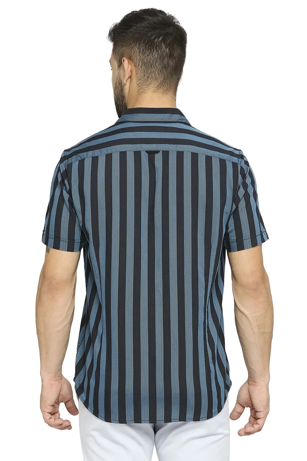 Slim Fit Cotton Polyester Twill Stripe Halfsleeves Shirt