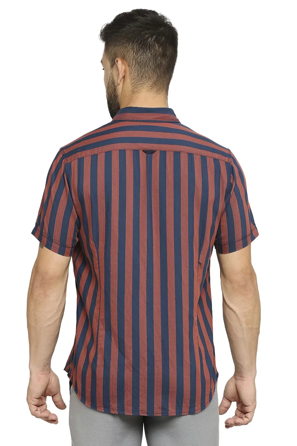 Slim Fit Cotton Polyester Twill Stripe Halfsleeves Shirt