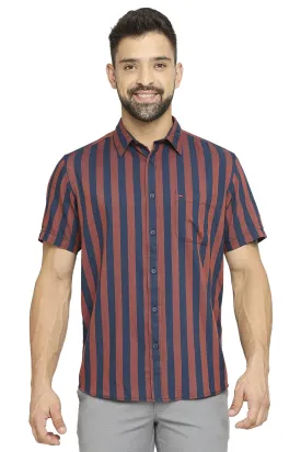 Slim Fit Cotton Polyester Twill Stripe Halfsleeves Shirt