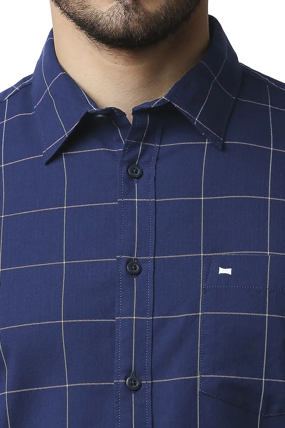 Slim Fit Herring Bone Twill Checks Shirt