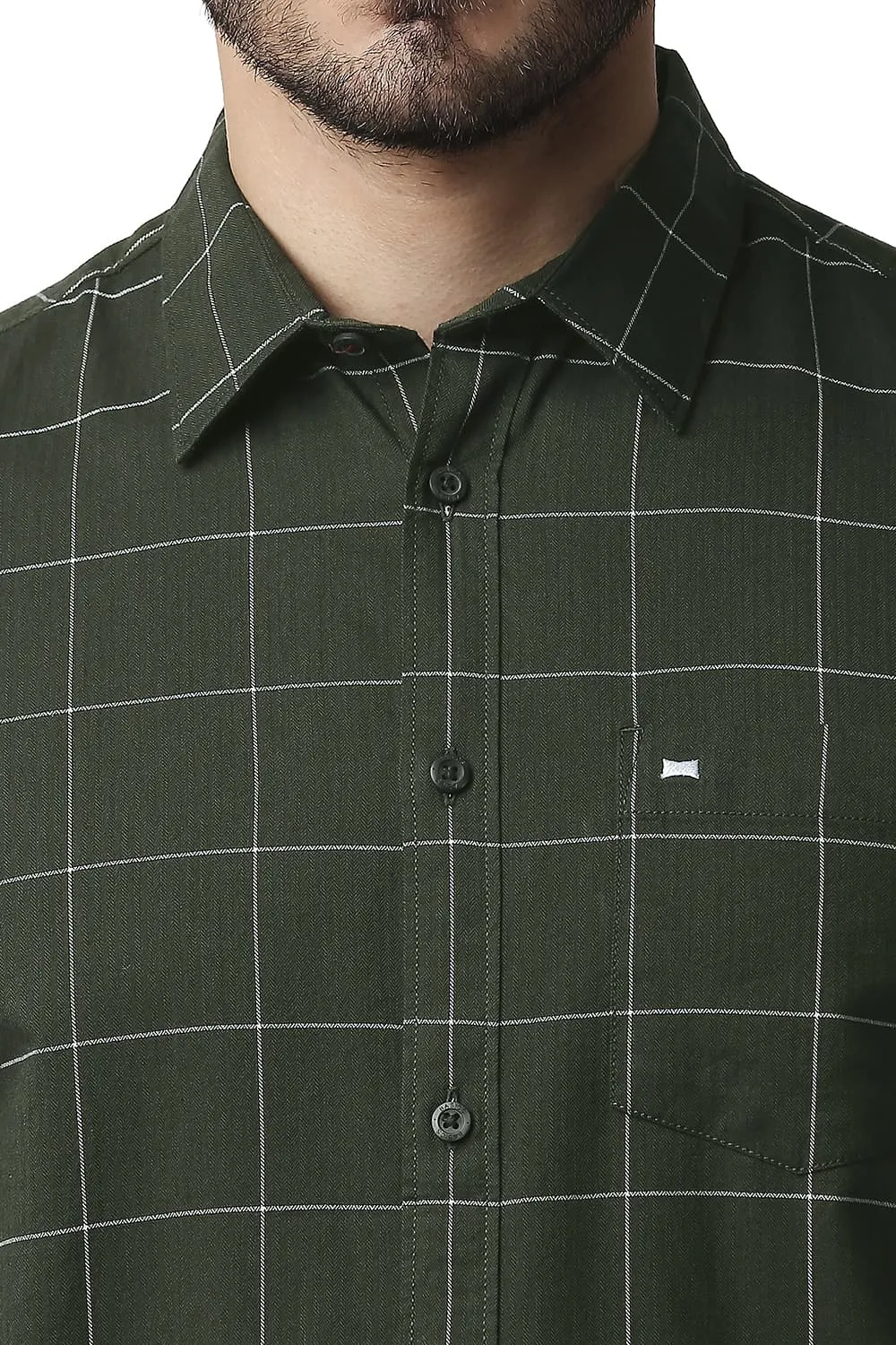 Slim Fit Herring Bone Twill Checks Shirt