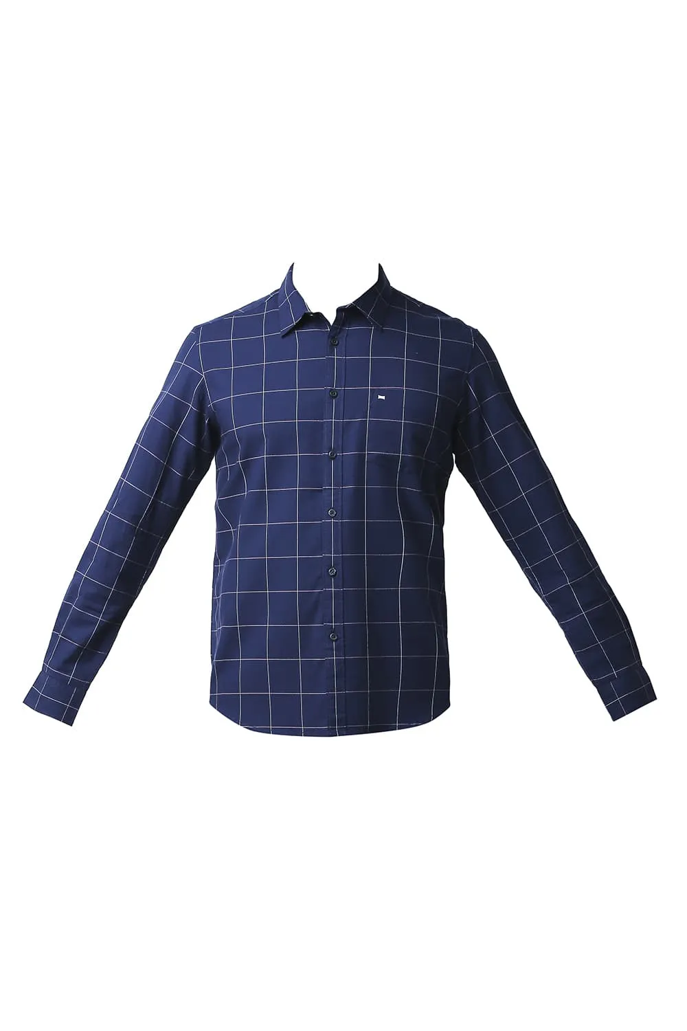 Slim Fit Herring Bone Twill Checks Shirt