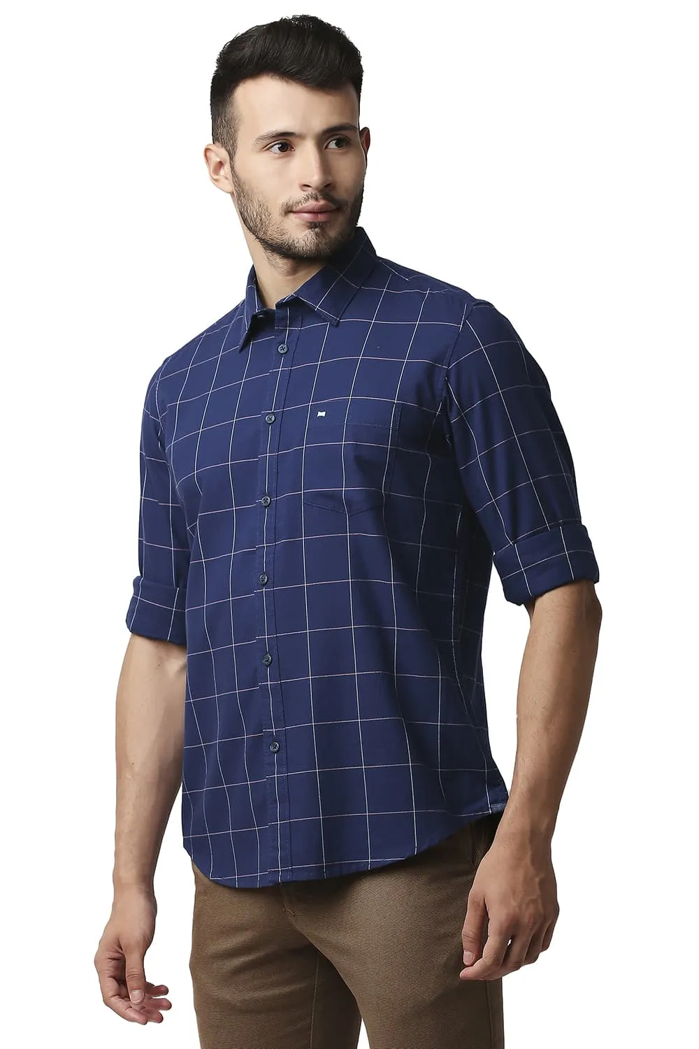 Slim Fit Herring Bone Twill Checks Shirt