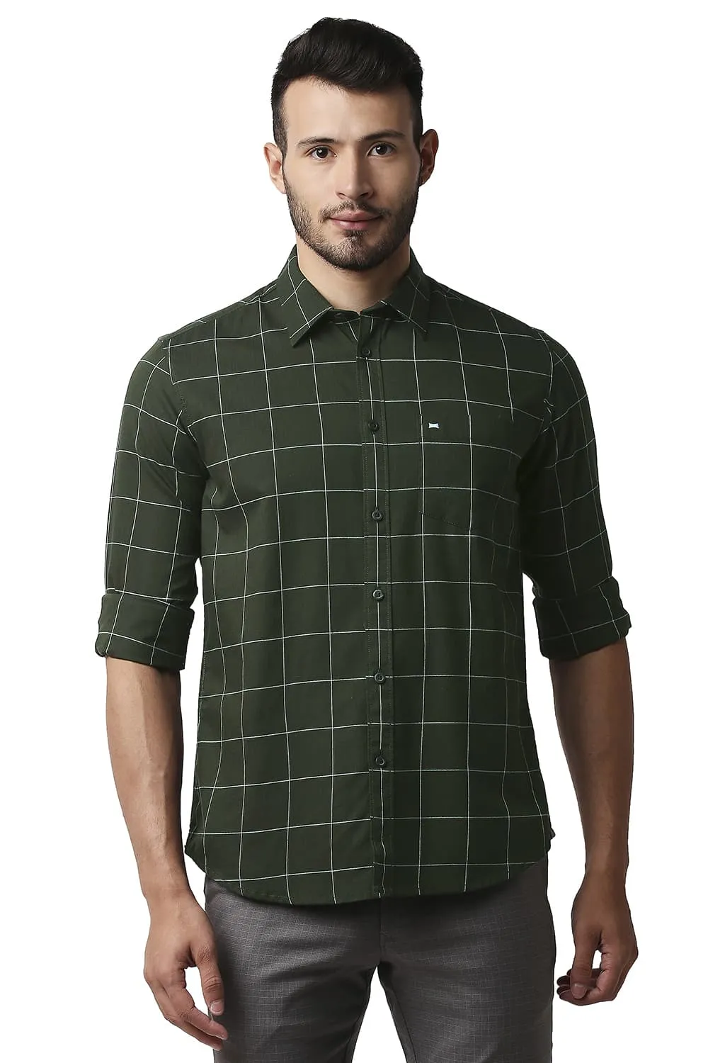 Slim Fit Herring Bone Twill Checks Shirt