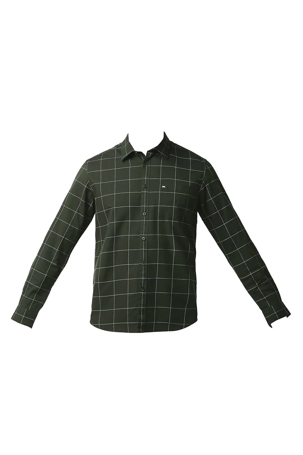 Slim Fit Herring Bone Twill Checks Shirt