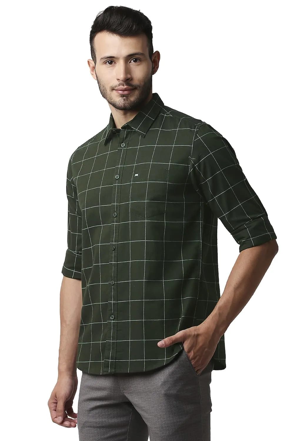 Slim Fit Herring Bone Twill Checks Shirt