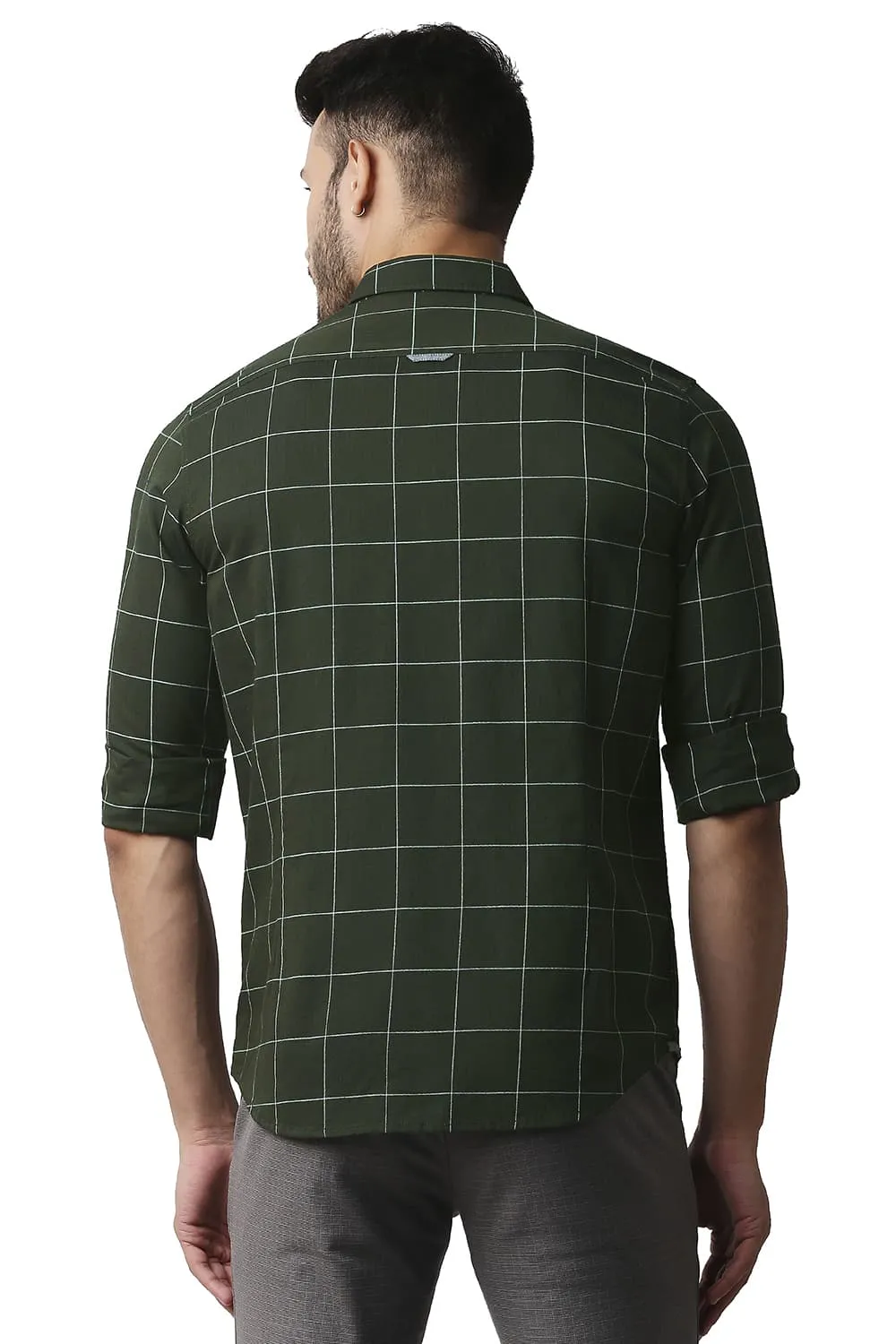 Slim Fit Herring Bone Twill Checks Shirt