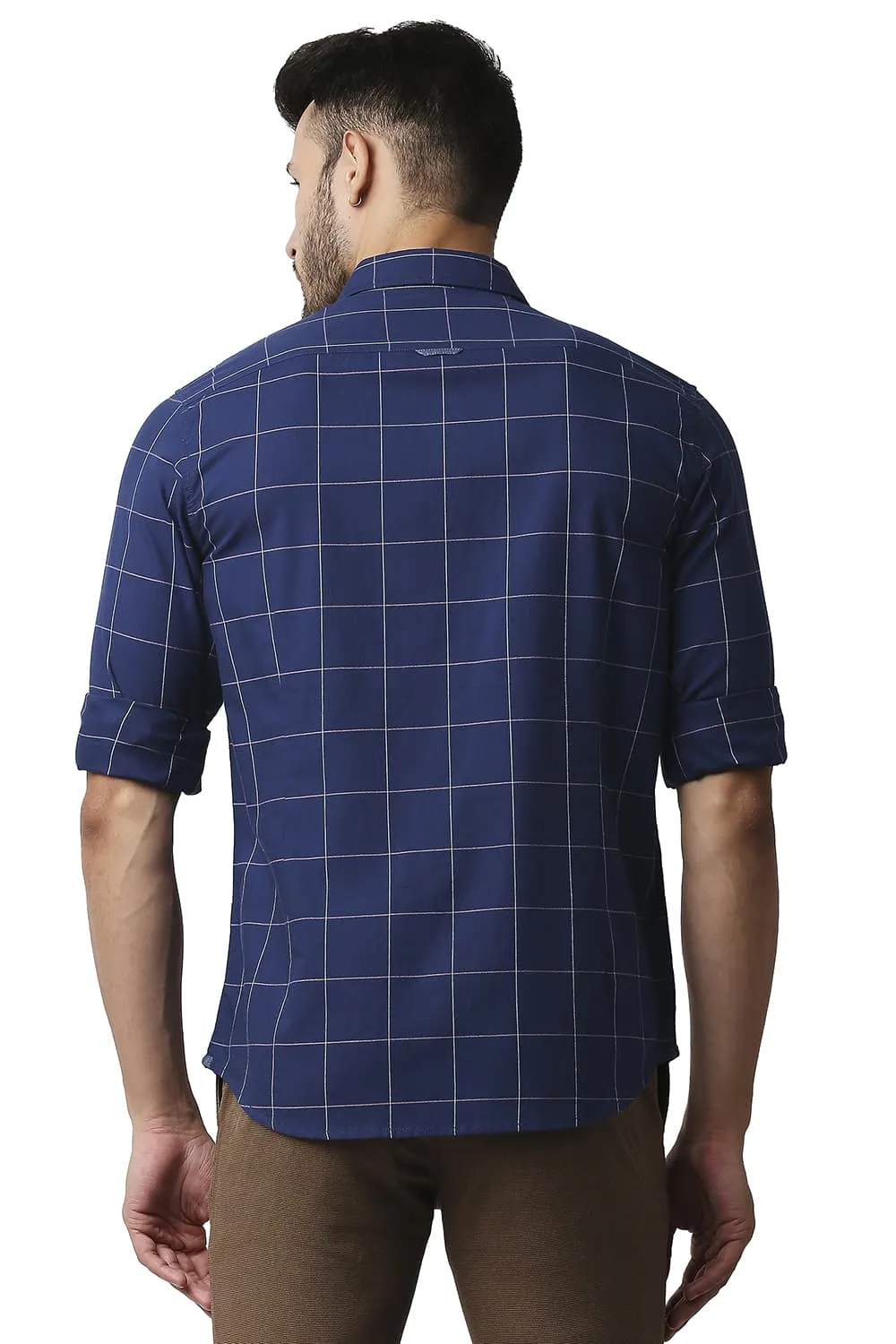 Slim Fit Herring Bone Twill Checks Shirt