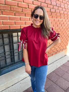 Solid Mock Neck Top - Crimson