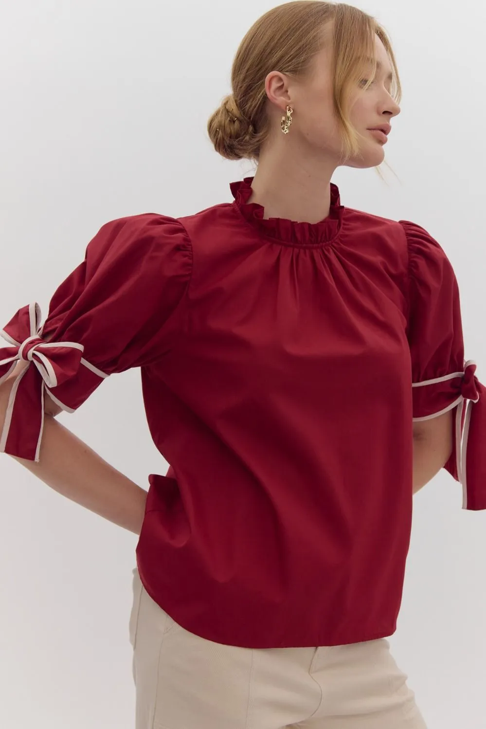 Solid Mock Neck Top - Crimson