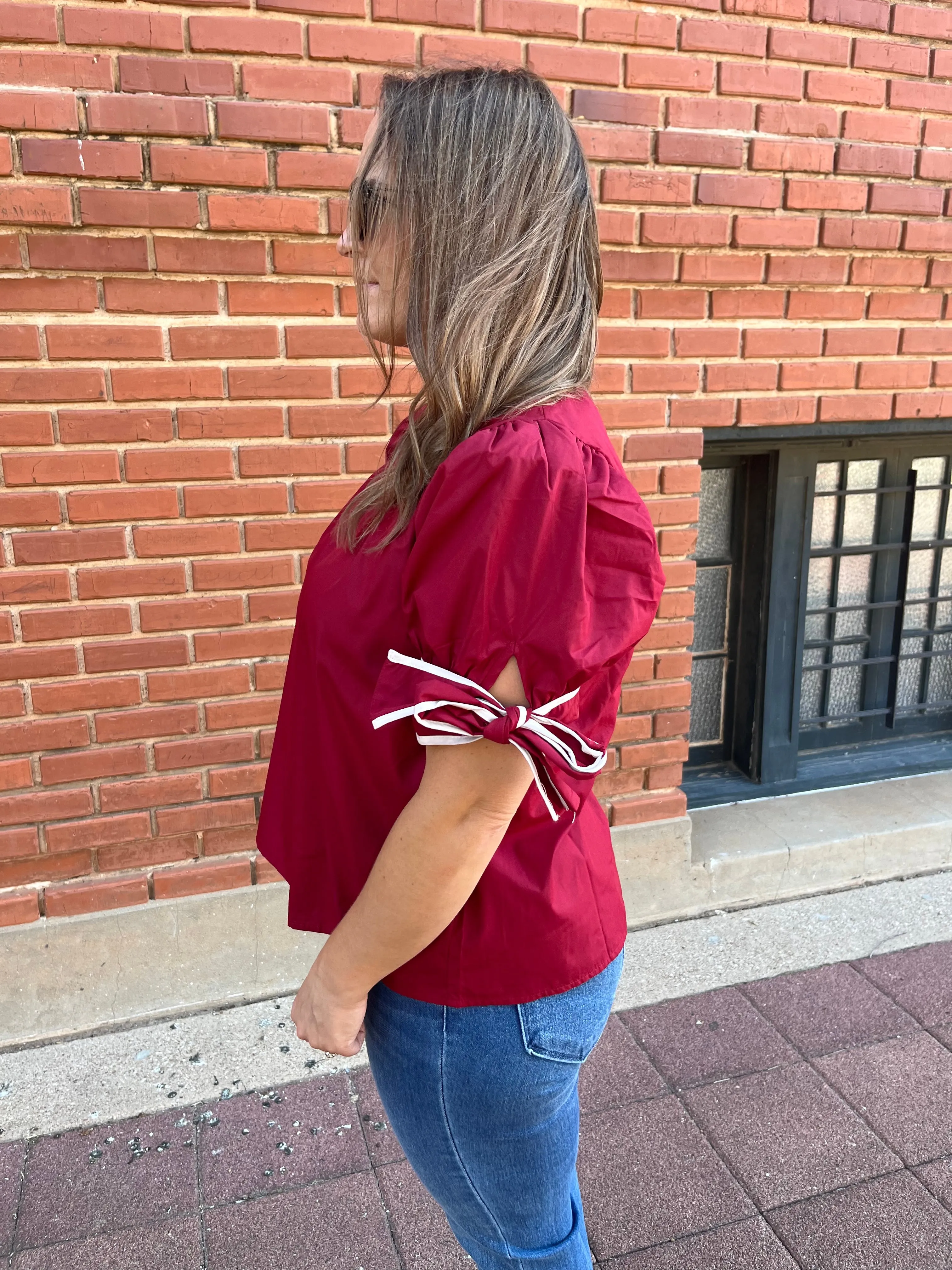 Solid Mock Neck Top - Crimson