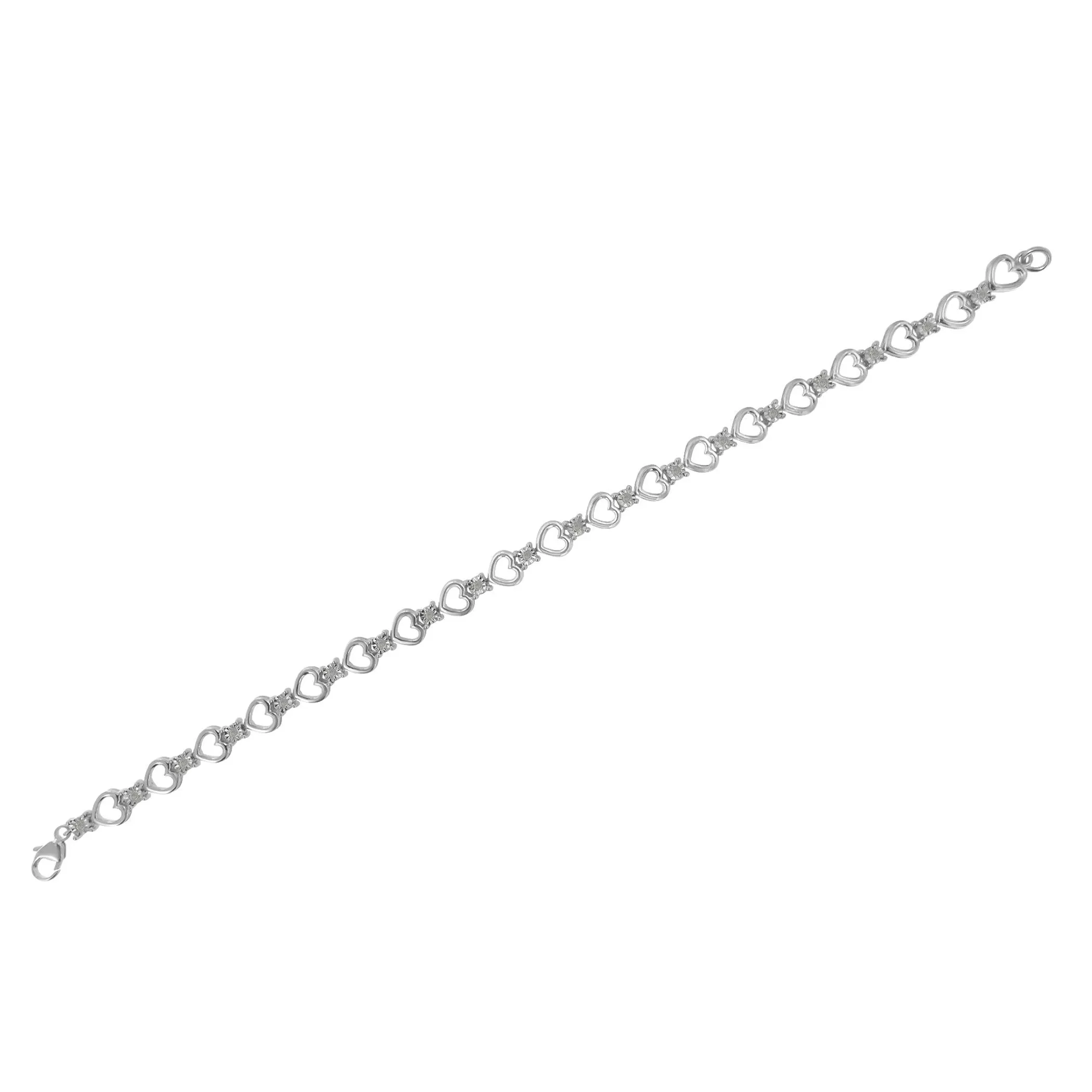 Sterling Silver Diamond Heart Link Bracelet (1/4 cttw, I-J Color, I3 Clarity)