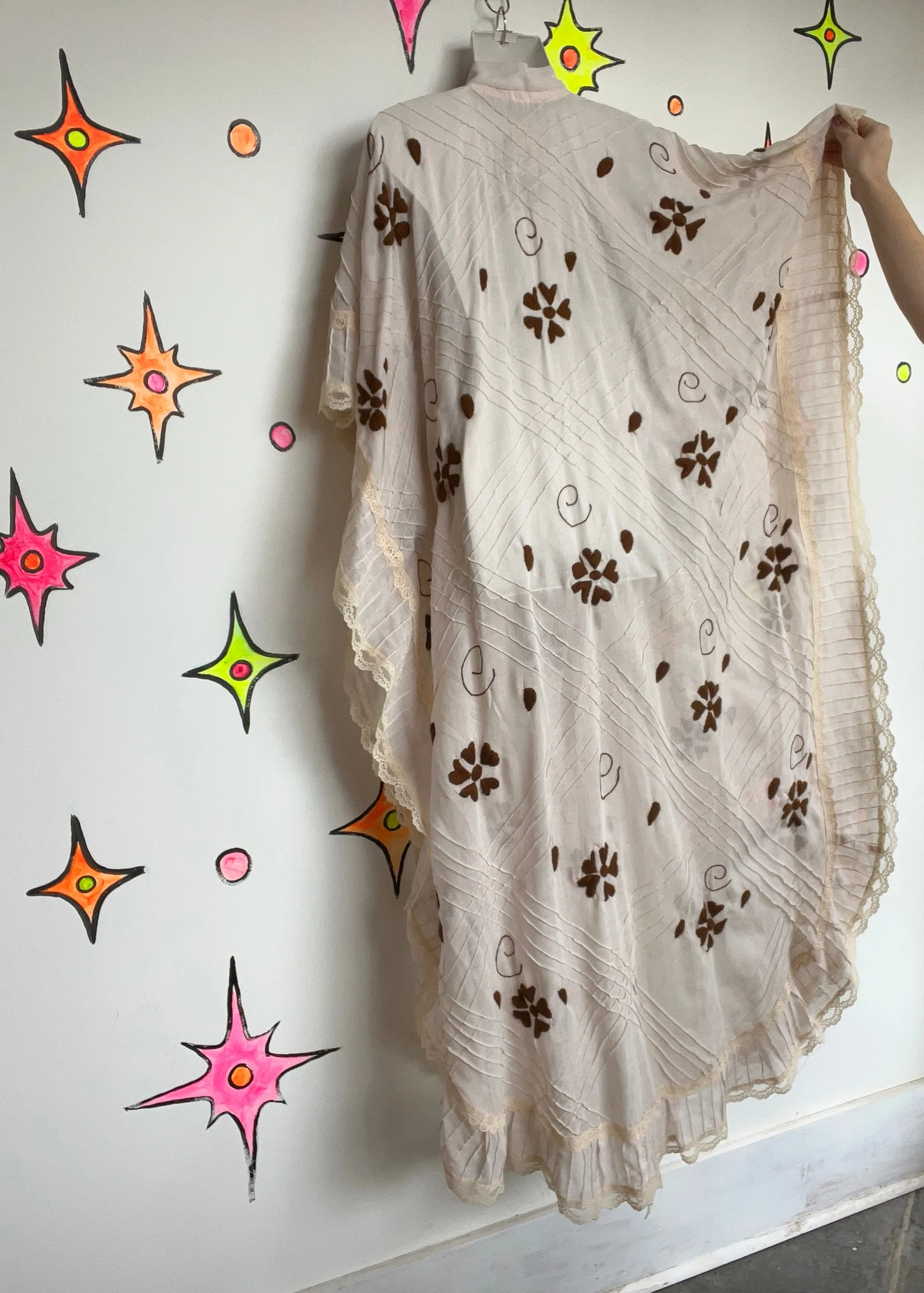 Vintage 70s | Embroidered Caftan Kaftan Muumuu Boho Hippie Gown Dress | Free Sz