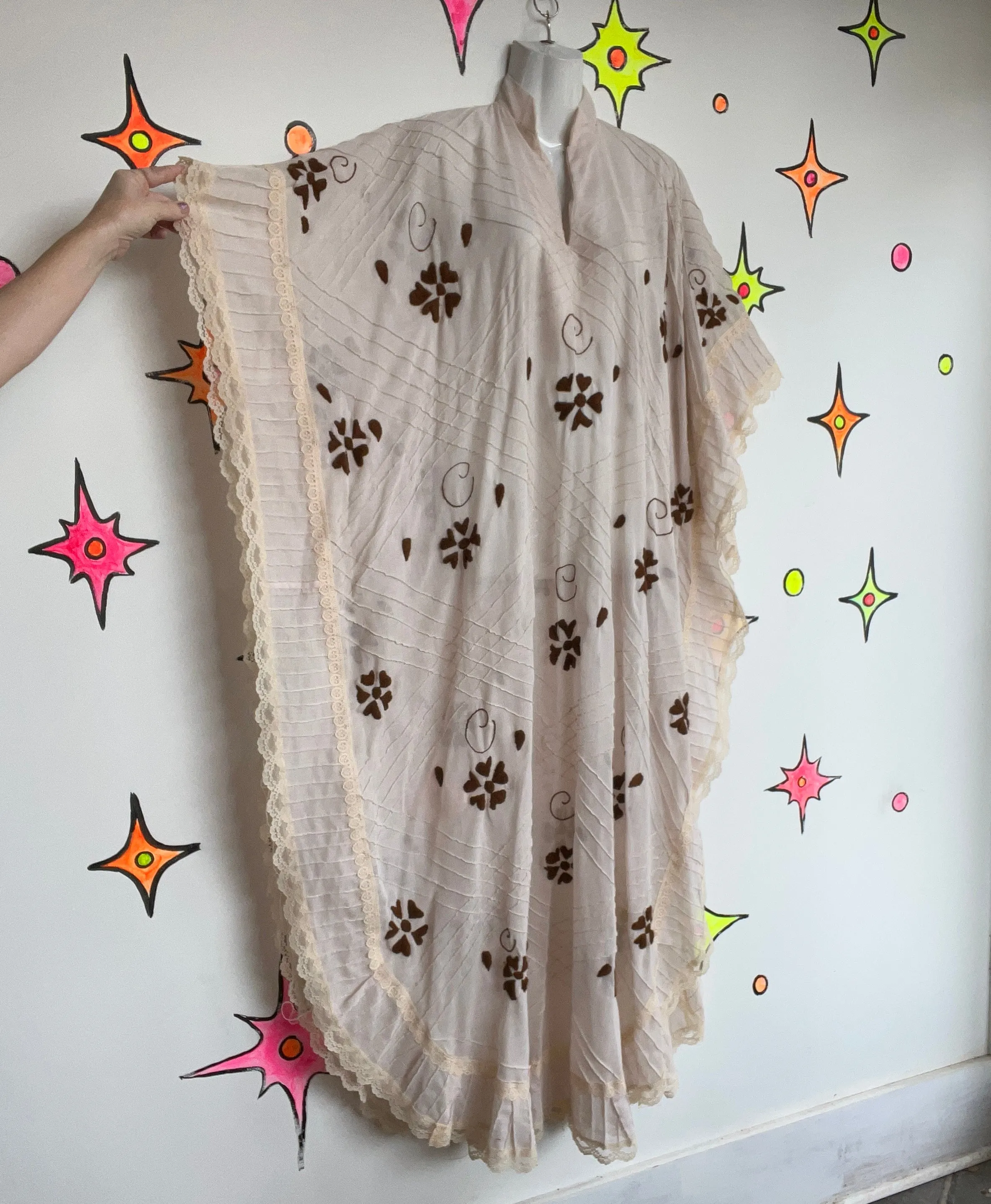 Vintage 70s | Embroidered Caftan Kaftan Muumuu Boho Hippie Gown Dress | Free Sz
