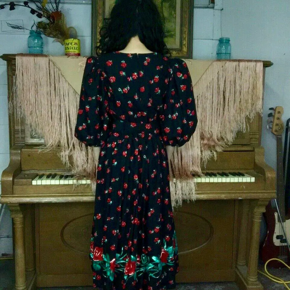 Vintage 80s | Sabino Floral Big Puffy Statement Puff Sleeve Prairie Dress | S