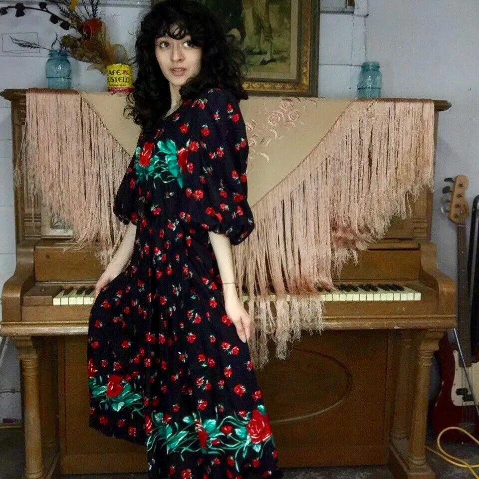 Vintage 80s | Sabino Floral Big Puffy Statement Puff Sleeve Prairie Dress | S